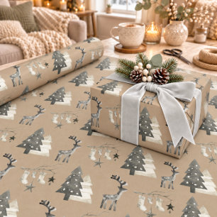 Rustikale Kraft skandinavische Hirsch Waldlandscha Geschenkpapier