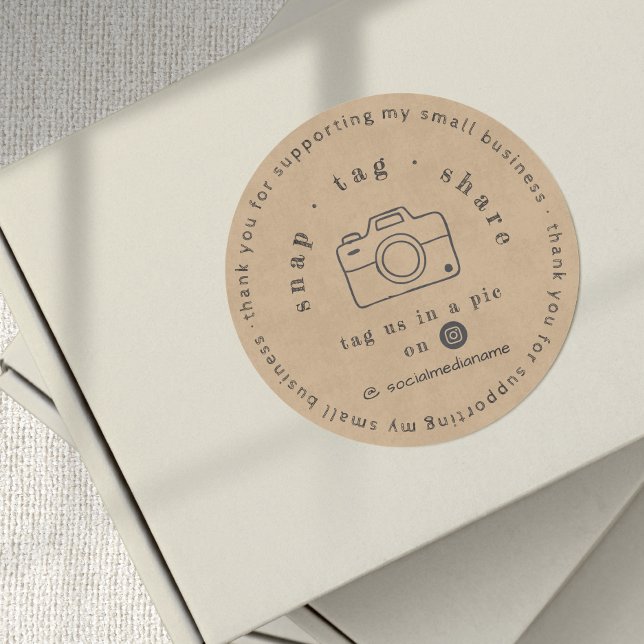 Rustikale Kraft-Snap-Tag-Dankeschön-Geschäft Runder Aufkleber (Rustic Kraft Snap Tag Share Thank You Business)