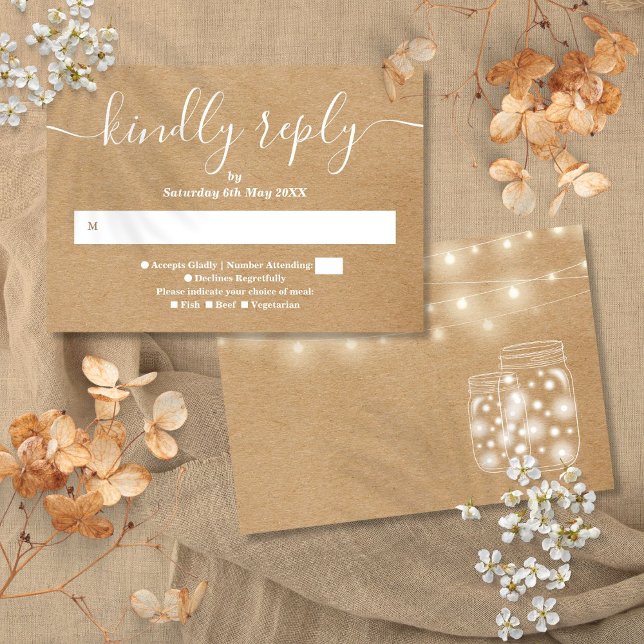 Rustikale Kraft String Lights Mason Jars RSVP Card Karte (Rustic Kraft String Lights Mason Jars RSVP Card)