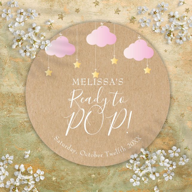 Rustikale Kraft Twinkle Twinkle Bereit zum POP Pin Runder Aufkleber (Rustic Kraft Twinkle Twinkle Ready to POP Pink Classic Round Sticker)