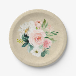 Rustikale Kraft und Rosa Wasserfarbe Niedlich Pappteller