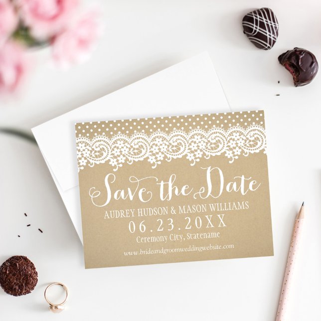 Rustikale Kraft- und Spitzenhochzeit Save The Date (Von Creator hochgeladen)