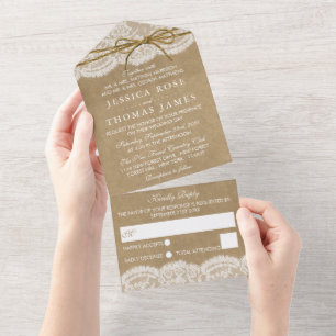 Rustikale Kraft- und Twine-Bogen-Hochzeit All In One Einladung