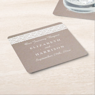 Rustikale Kraft- und Vintage-Weißspitzen-Hochzeit Rechteckiger Pappuntersetzer