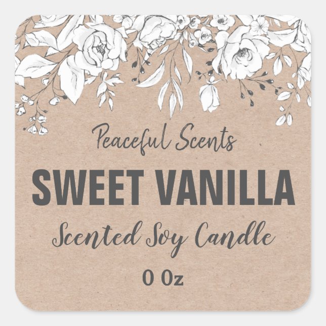 Rustikale Kraft Vanilla Soy Candle Produktkennzeic Quadratischer Aufkleber (Vorderseite)
