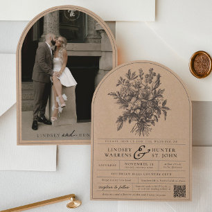 Rustikale Kraft Vintage Blumen Foto Tor Hochzeit Einladung