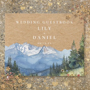 Rustikale Kraft-Wasserfarben-Berg-Blumen-Hochzeit Gästebuch