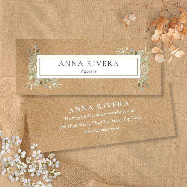 Rustikale Kraft Wasserfarben Beruflich Mini Visitenkarte (Rustic Kraft Watercolor Greenery Professional Mini Business Card)