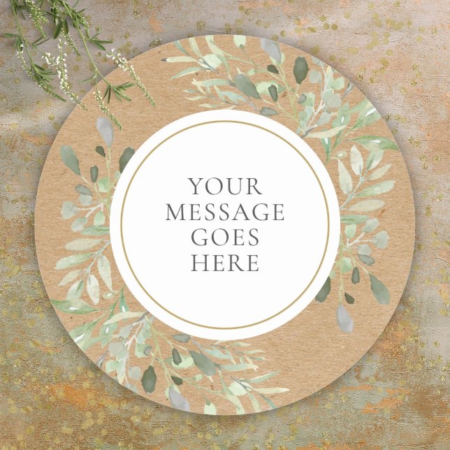 Rustikale Kraft Wasserfarben Runder Aufkleber (Rustic Kraft Watercolor Greenery Classic Round Sticker)