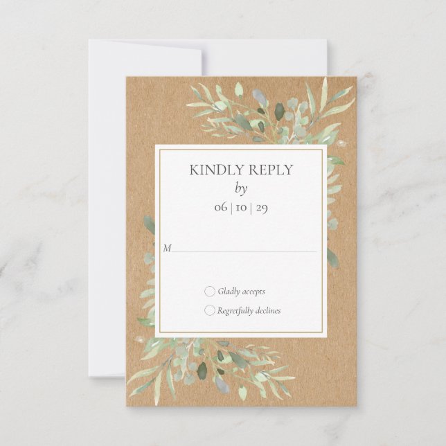 Rustikale Kraft Watercolor Greenery UAWG RSVP Karte (Vorderseite)