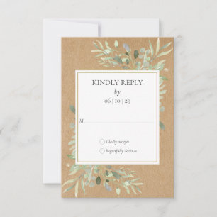 Rustikale Kraft Watercolor Greenery UAWG RSVP Karte