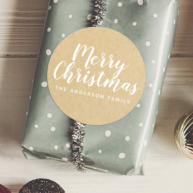 Rustikale Kraft Weihnachtshandschrift Runder Aufkleber (Von Creator hochgeladen)