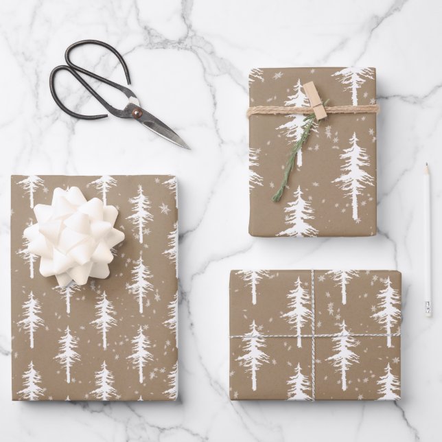Rustikale Kraft-Weißwald-Spruce-Bäume Geschenkpapier Set (Vorderseite)