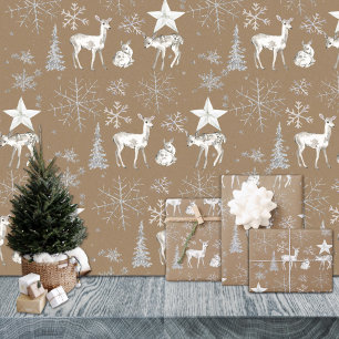 Rustikale Kraft White Baby Doer Deer Silver Snowfl Geschenkpapier Set