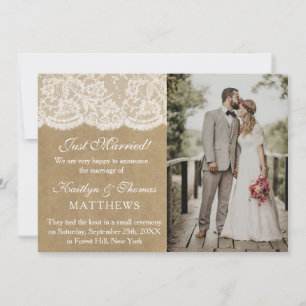 Rustikale Kraft & White Lace Hochzeit Foto Ehe Ankündigung