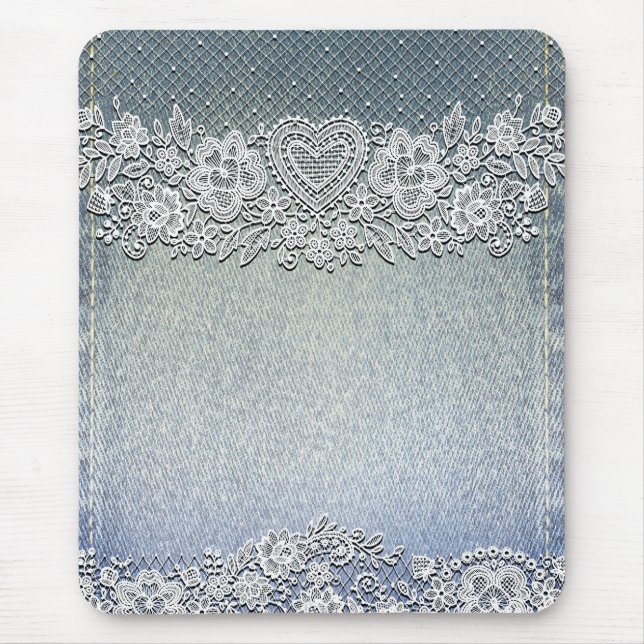 Rustikale Kraft & White Lace Lacy Bauernhaus Chic Mousepad (Vorne)