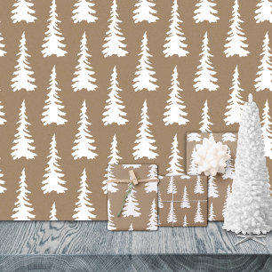 Rustikale Kraft White Woodland Weihnachtsbaumen Geschenkpapier Set