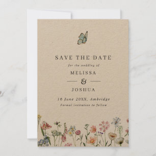 Rustikale Kraft-Wildblumen & Butterfly-Hochzeit Save The Date