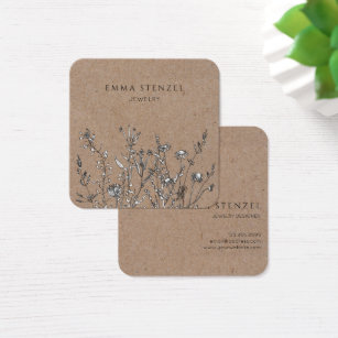 Rustikale Kraft-Wildblumen, Floral Square Biz Card