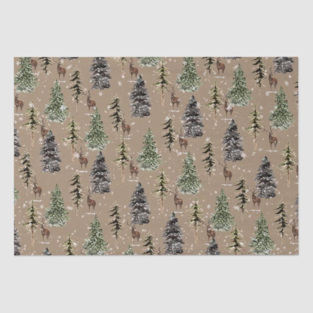 Rustikale Kraft Winter Woodland Snowy Spruce & Sta Seidenpapier (Vorderseite)
