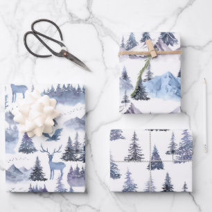 Rustikale Kraft Winterwald-Waldbaumen Geschenkpapier Set