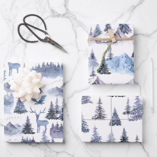 Rustikale Kraft Winterwald-Waldbaumen Geschenkpapier Set (Vorderseite)