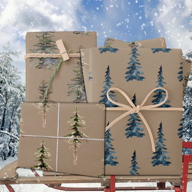 Rustikale Kraft Winterwaldlandspruce Cedar Pine Geschenkpapier Set (Rustic Kraft Winter Woodland Spruce Cedar Pine Christmas Holiday Gift Wrapping Paper Sheets Trio
)