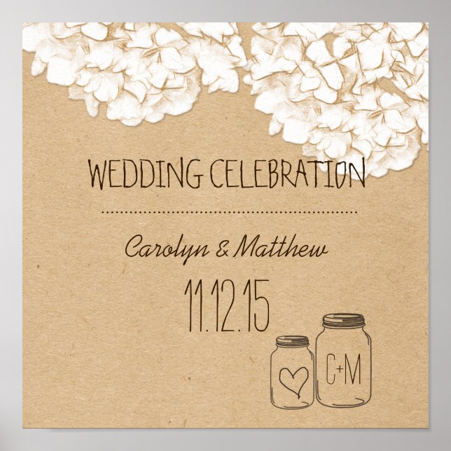 Rustikale Kraftpapier-Hortensien Florale Hochzeit Poster (Vorne)