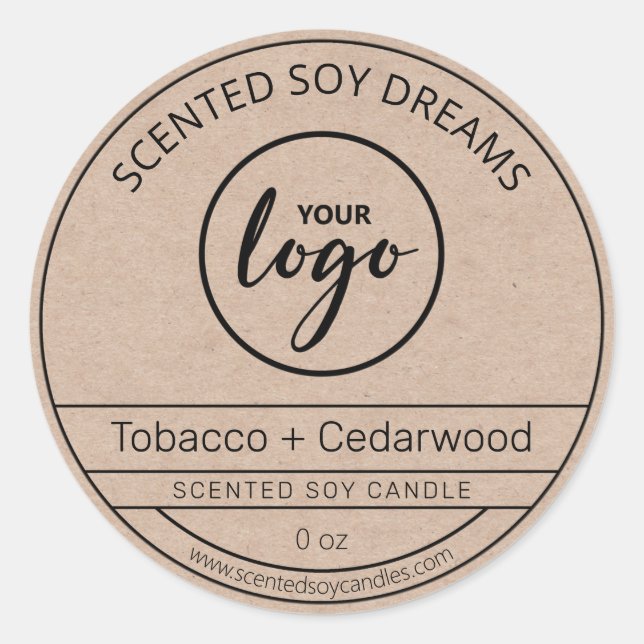 Rustikale Kraftpapier-Sojakorbmarken Runder Aufkleber (Vorderseite)