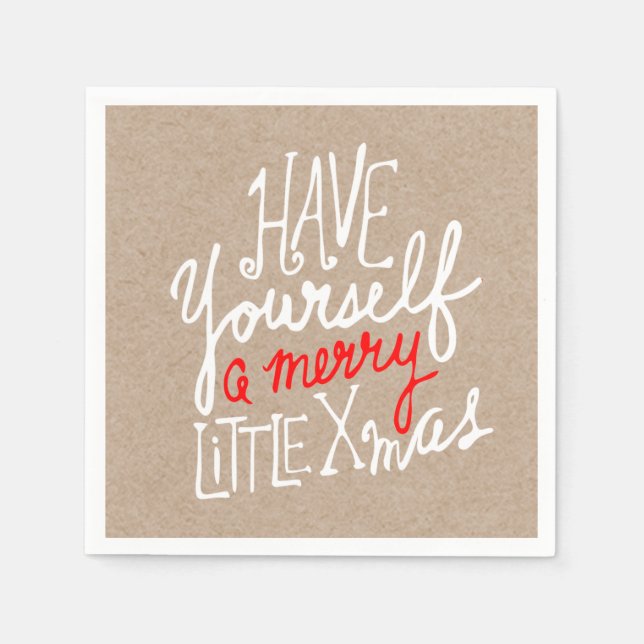 Rustikale Kraftpapier-Typografie-fröhliches Serviette (Vorderseite)