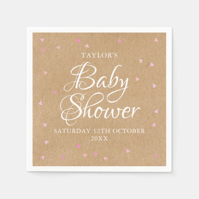 Rustikale Kraftsackherzen Babydusche Serviette (Vorderseite)