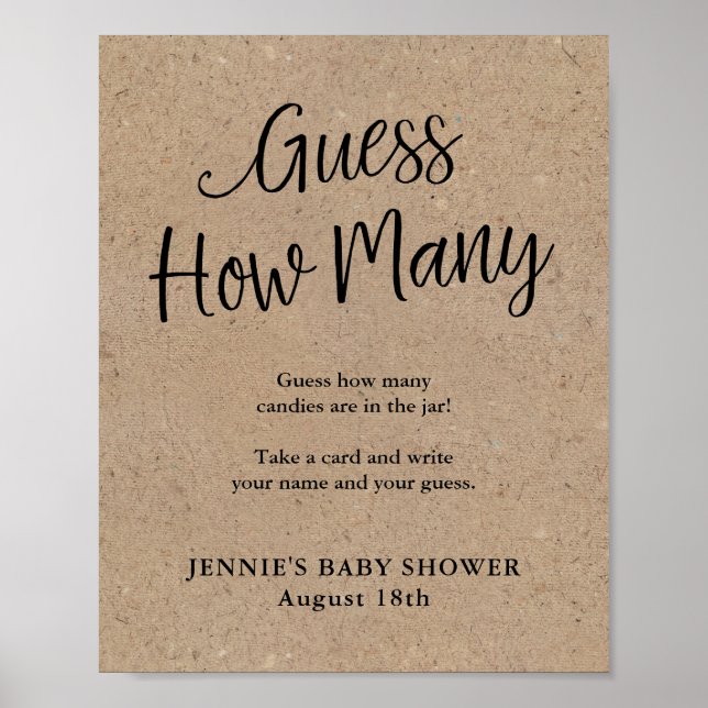 Rustikale Kraftskripte schätzen, wie viele Spielda Poster (Vorne)