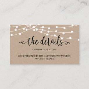 Rustikale Kraftzeichenlampen, Unsere Details, Webs Begleitkarte