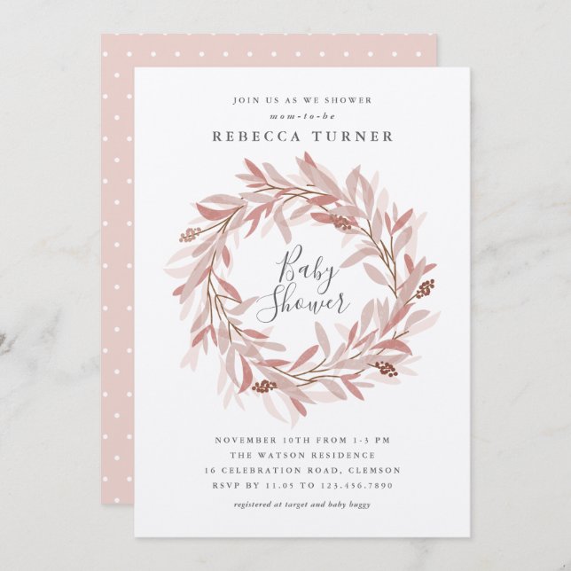 Rustikale Kranz-Babydusche Einladung (Vorne/Hinten)