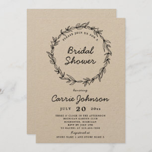 Rustikale Kranz-Brautdusche Einladung