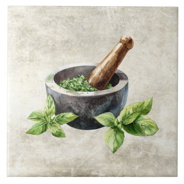 Rustikale Kräuter Aquarelle  Fliese (Vorderseite)