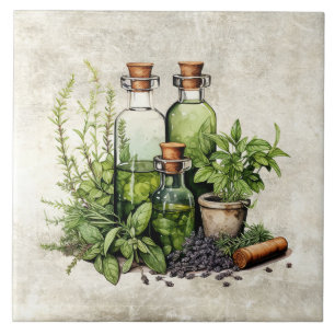 Rustikale Kräuter & Gewürze Vintage-Wasserfarben Fliese