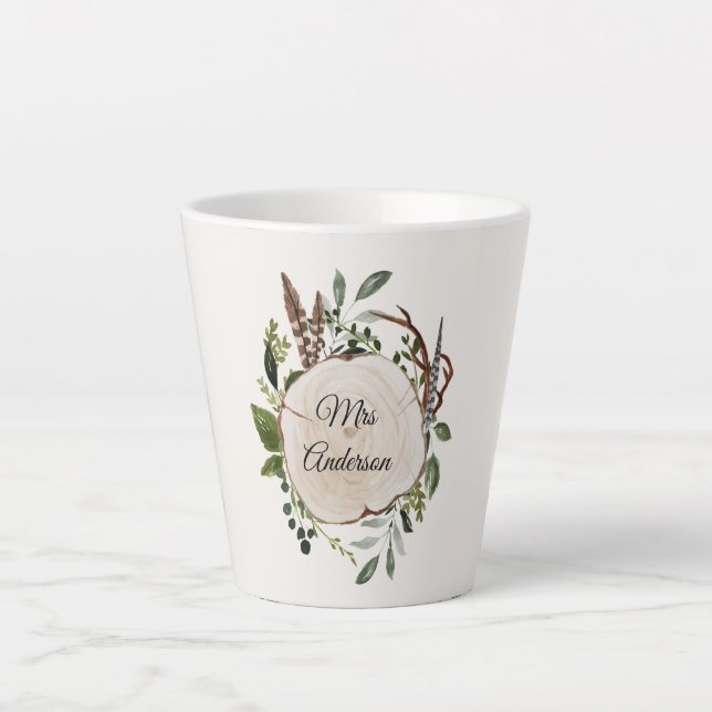 Rustikale Kreideholzscheibe Milchtasse (Vorderseite)