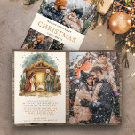 Rustikale Krippe Foto Collage Weihnachten<br><div class="desc">Elegante Weihnachtskarte mit einer schönen Krippe-Szene-Illustration mit anpassbarer Weihnachtsbotschaft. Fügen Sie einfach Ihren Text in diese leicht zu bedienende Vorlage ein und schmücken Sie diese Karte mit Ihren Lieblings-Fotos,  um sie zu einer einmaligen Urlaubskarte zu machen.</div>