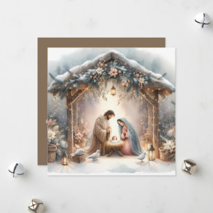 Rustikale Krippe mit Winter Florals Card Feiertagskarte