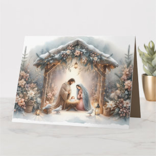Rustikale Krippe mit Winter Florals Karte