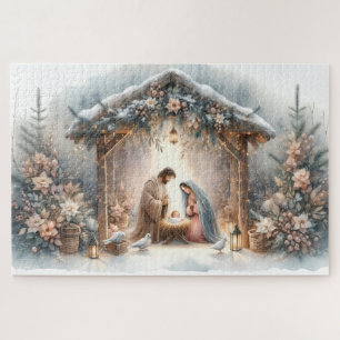 Rustikale Krippe mit Winter Florals Puzzle