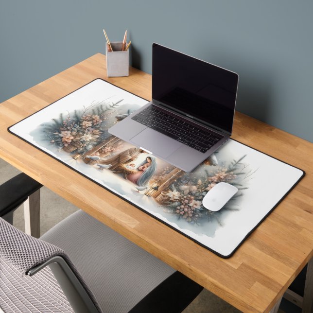 Rustikale Krippe mit Winter Florals Schreibtischunterlage (Büro 2)