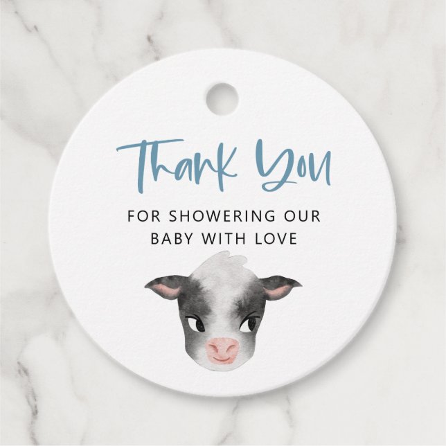 Rustikale Kuh Boy Babydusche Geschenkanhänger (Vorderseite)