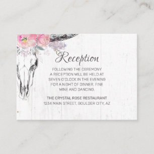 Rustikale Kuh Schädelboho Rosa Wasserfarbe Flora Begleitkarte