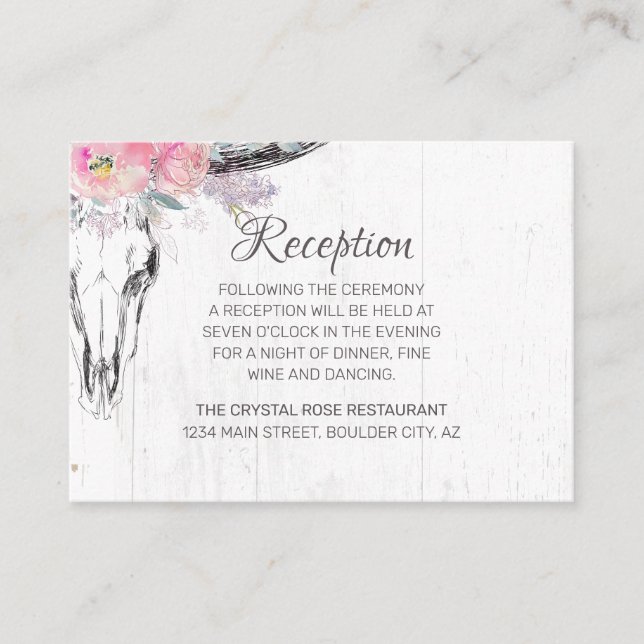 Rustikale Kuh Skull Boho Blush Pink Aquarell Blüte Begleitkarte (Vorderseite)