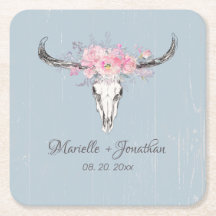 Rustikale Kuh Skull Boho Blush Pink Aquarell Blüte