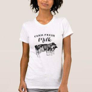 Rustikale Kühe Frische Milch   Schwarzer Text T-Shirt