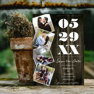 Rustikale, kühne Vier-Foto-Save-the-Date-Karte   N Save The Date