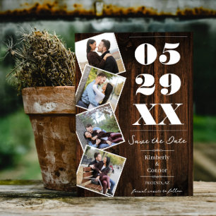 Rustikale, kühne Vier-Foto-Save-the-Date-Karte Save The Date